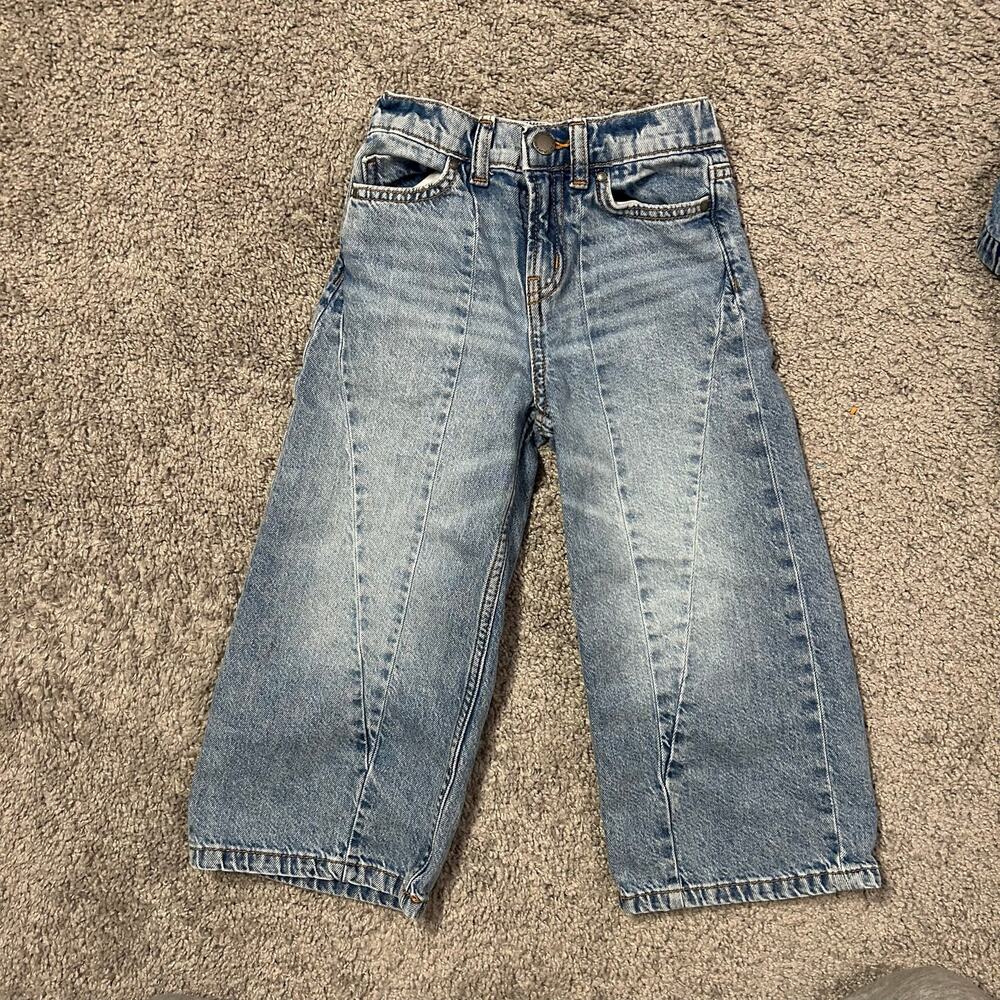 Cotton On Kids Super Wide Leg Denim Jeans - Light Blue Splice Seam Girls Size 4